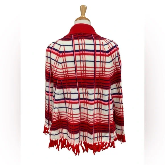 Vintage 70’s knit button up cape in multicolor plaid with fringe detail size S/M - Picture 4 of 6